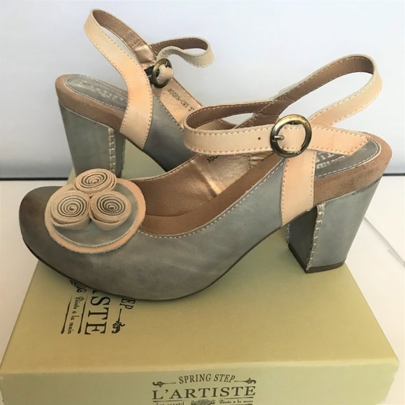 L' Artiste by Spring Step Adorn Gray w/ Cream Leather Slingbacks 37/7M - Picture 8 of 10